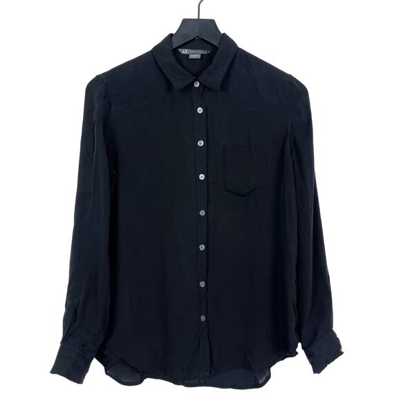 AX Armani Exchange Womens 100% Silk Button Down Blouse Black Top - S - Picture 1 of 8